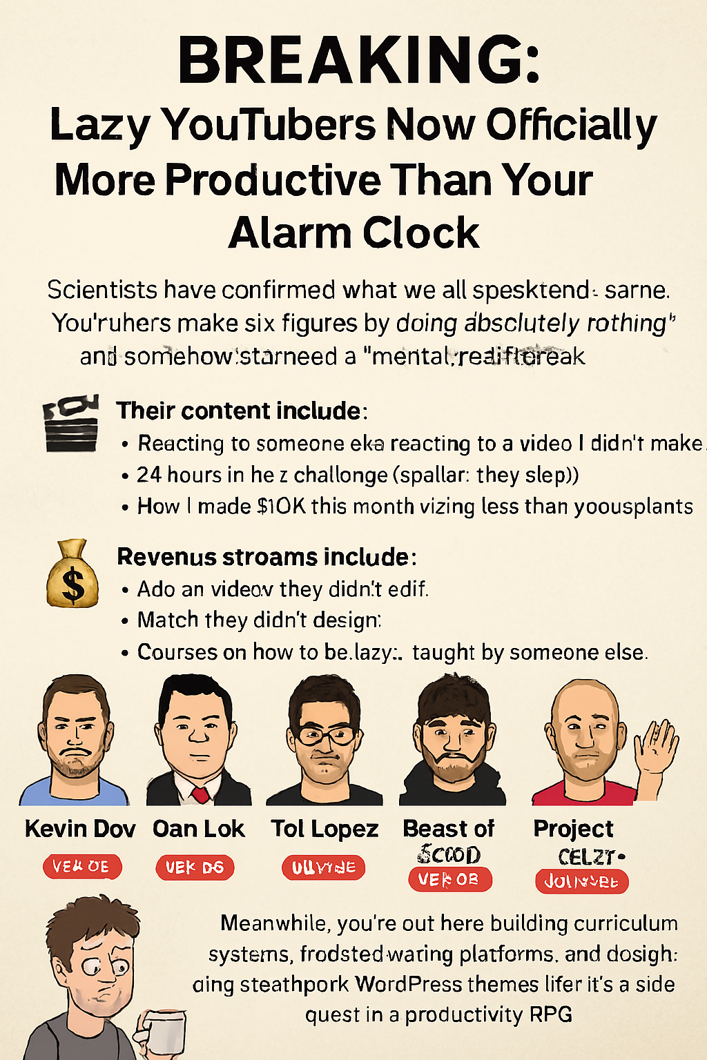 BREAKING: Lazy YouTubers Now Officially More Productive Than Your Alarm Clock 1 BREAKING: Lazy YouTubers Now Officially More Productive Than Your Alarm Clock
