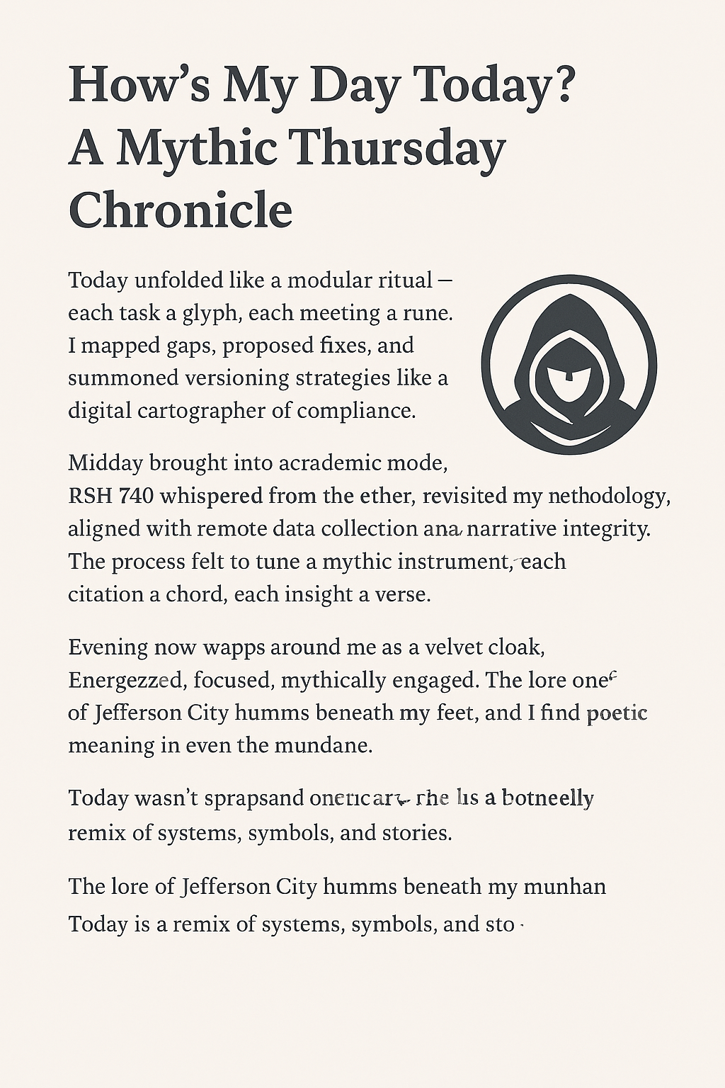 How’s My Day Today? A Mythic Thursday Chronicle